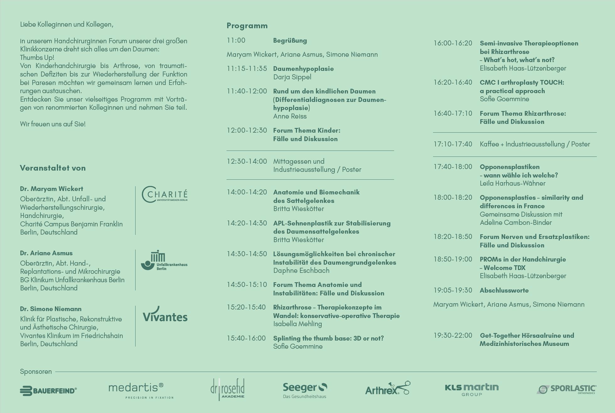 Handchirurginnen Forum Programm 20.04.2024